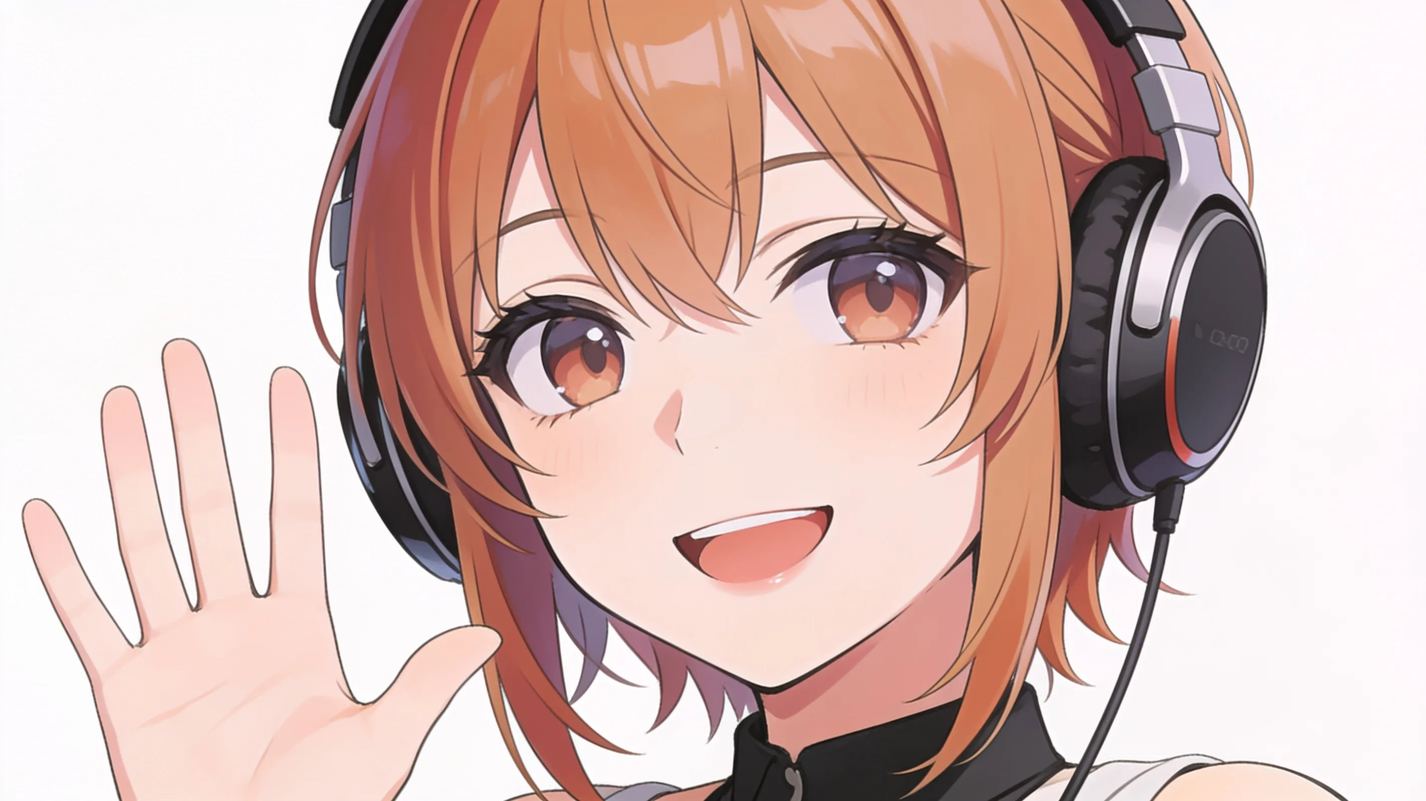 ヘッドフォンをつけて手を振っているVtuberアバター