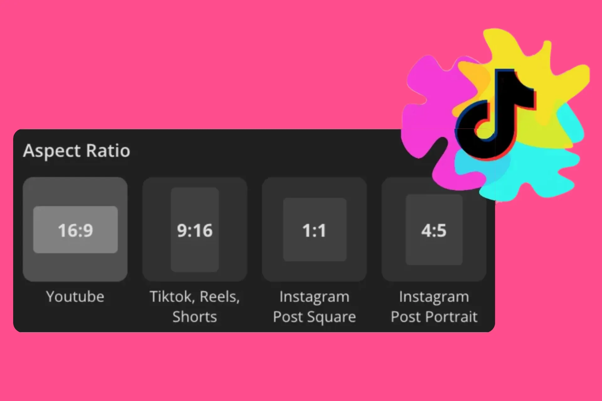 Social media dimensions for YouTube, TikTok, and Instagram shown in one line.
