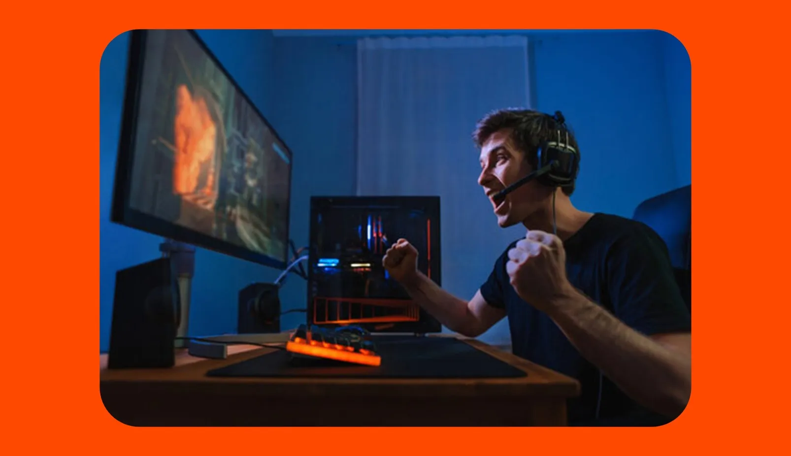man playing an immersive video game with headphones