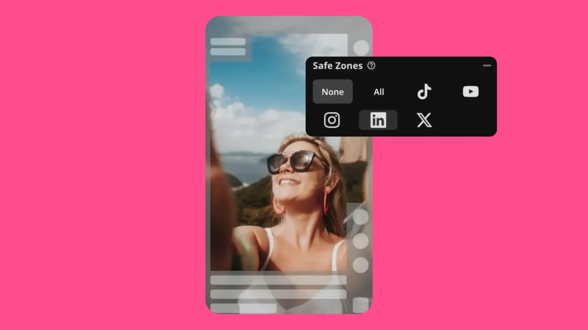 TikTok video ad on a mobile phone with a safe zones layer added on top