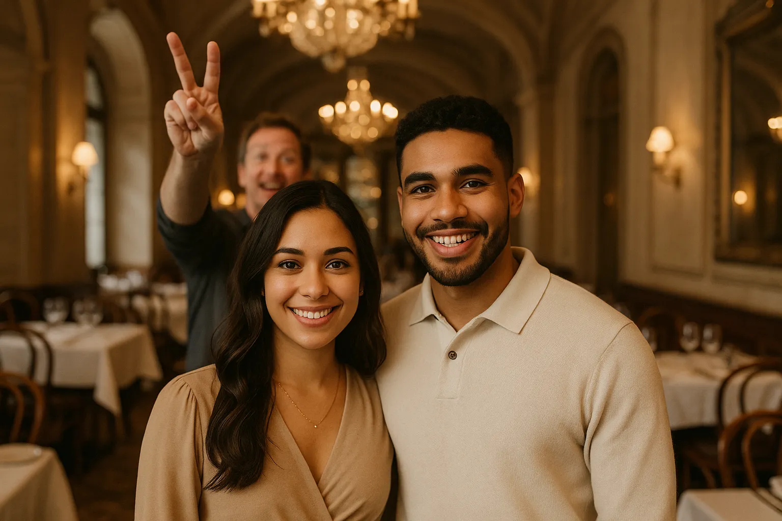 Couple portrait with photobomber