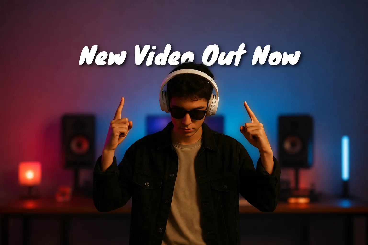 rozmyty tlos z nowym tekstem video ponad mężczyzną w słuchawkach.png
