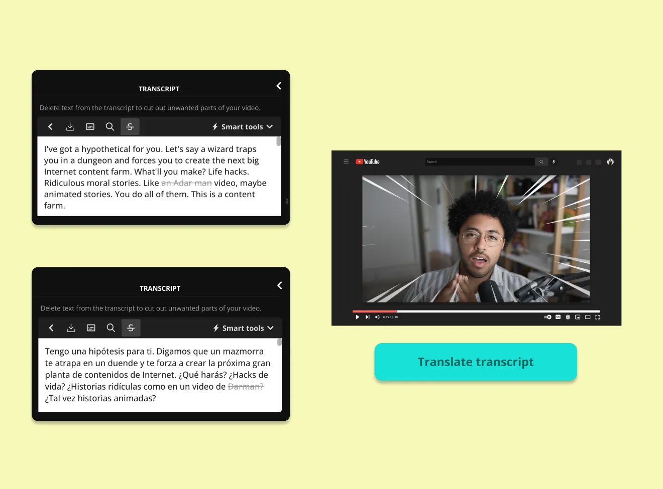 Translate your transcript into different languages for YouTube captioning 