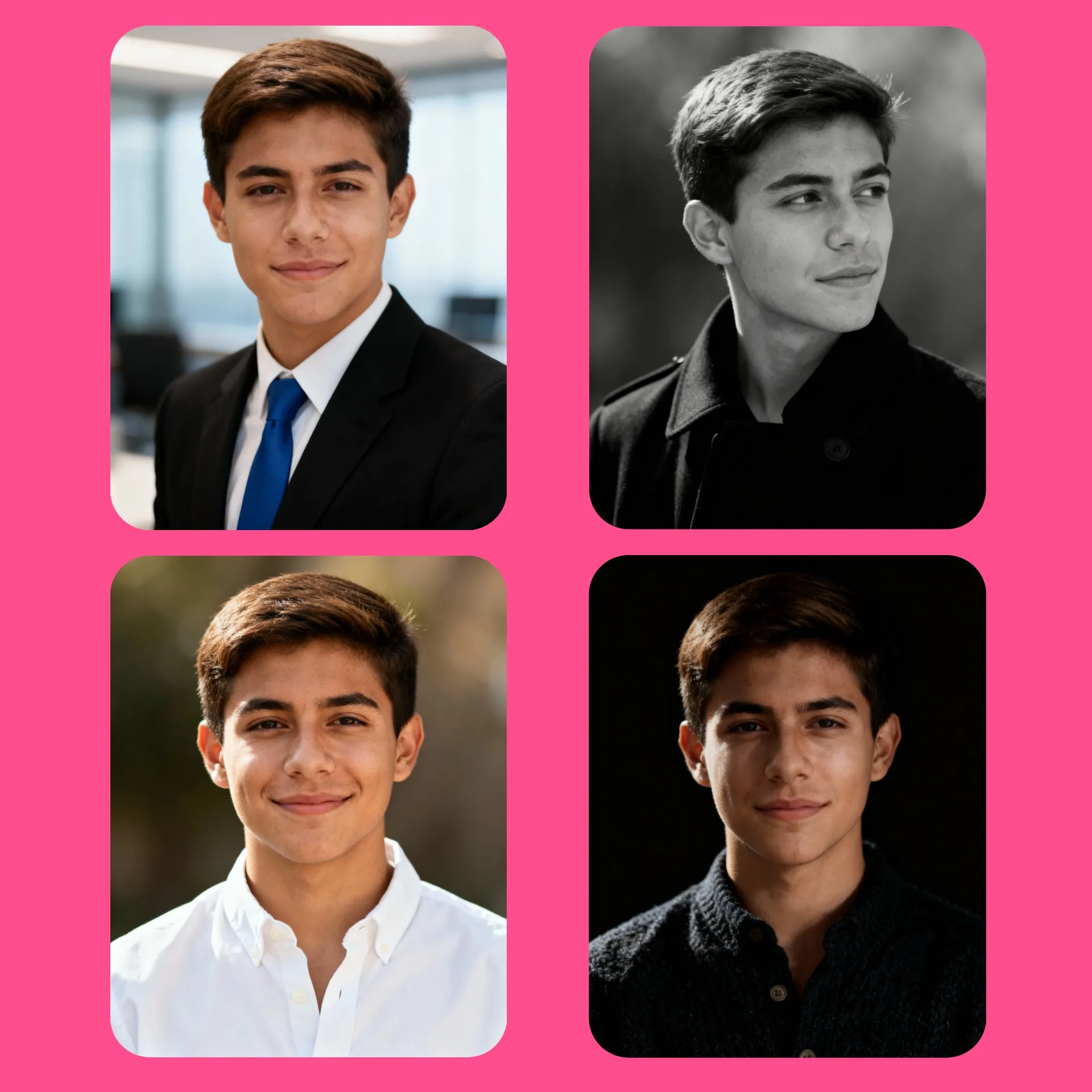 Four versions of a man's headshot