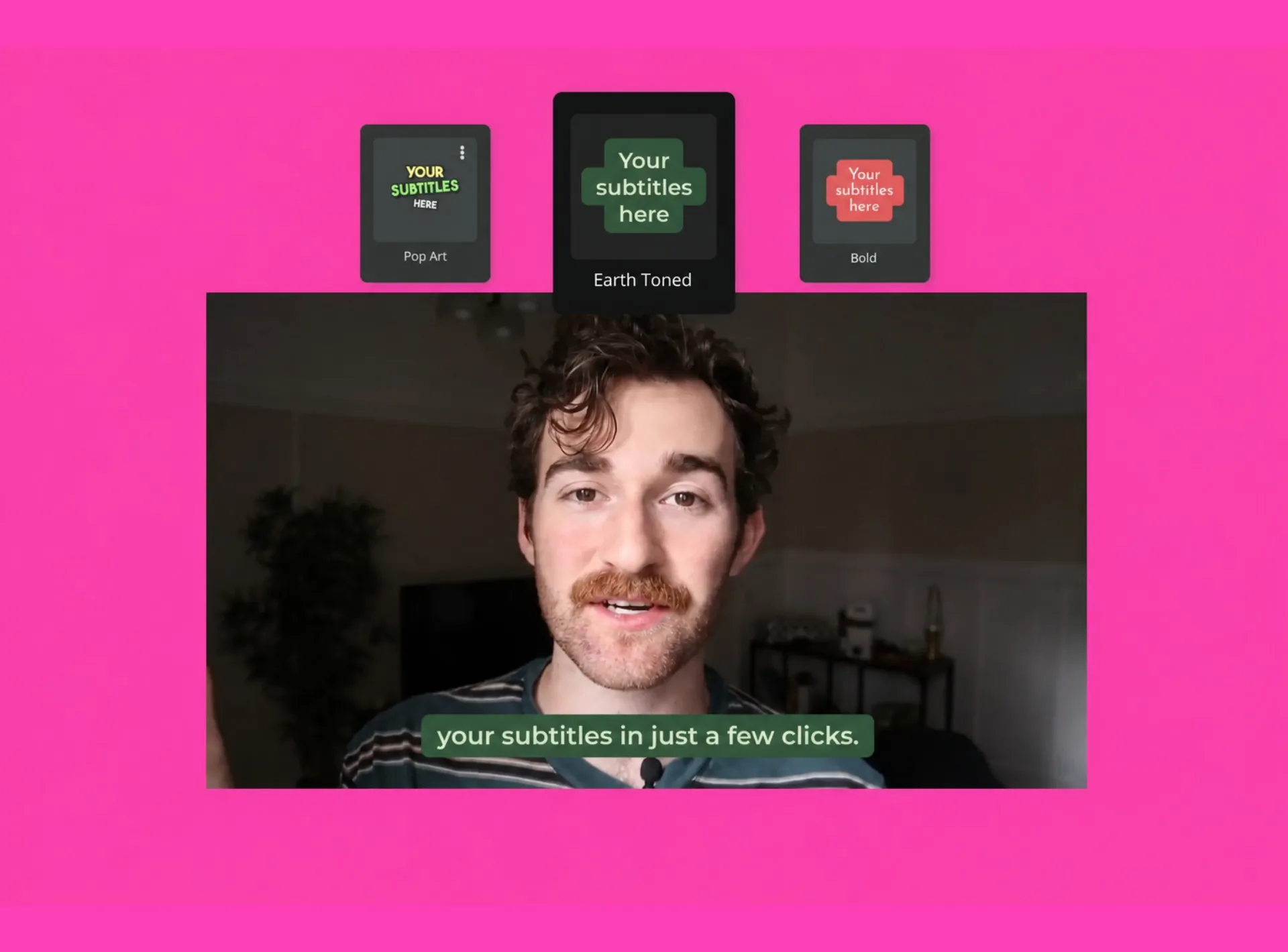 Image of a man speaking to the viewer with subtitles against a green background.
