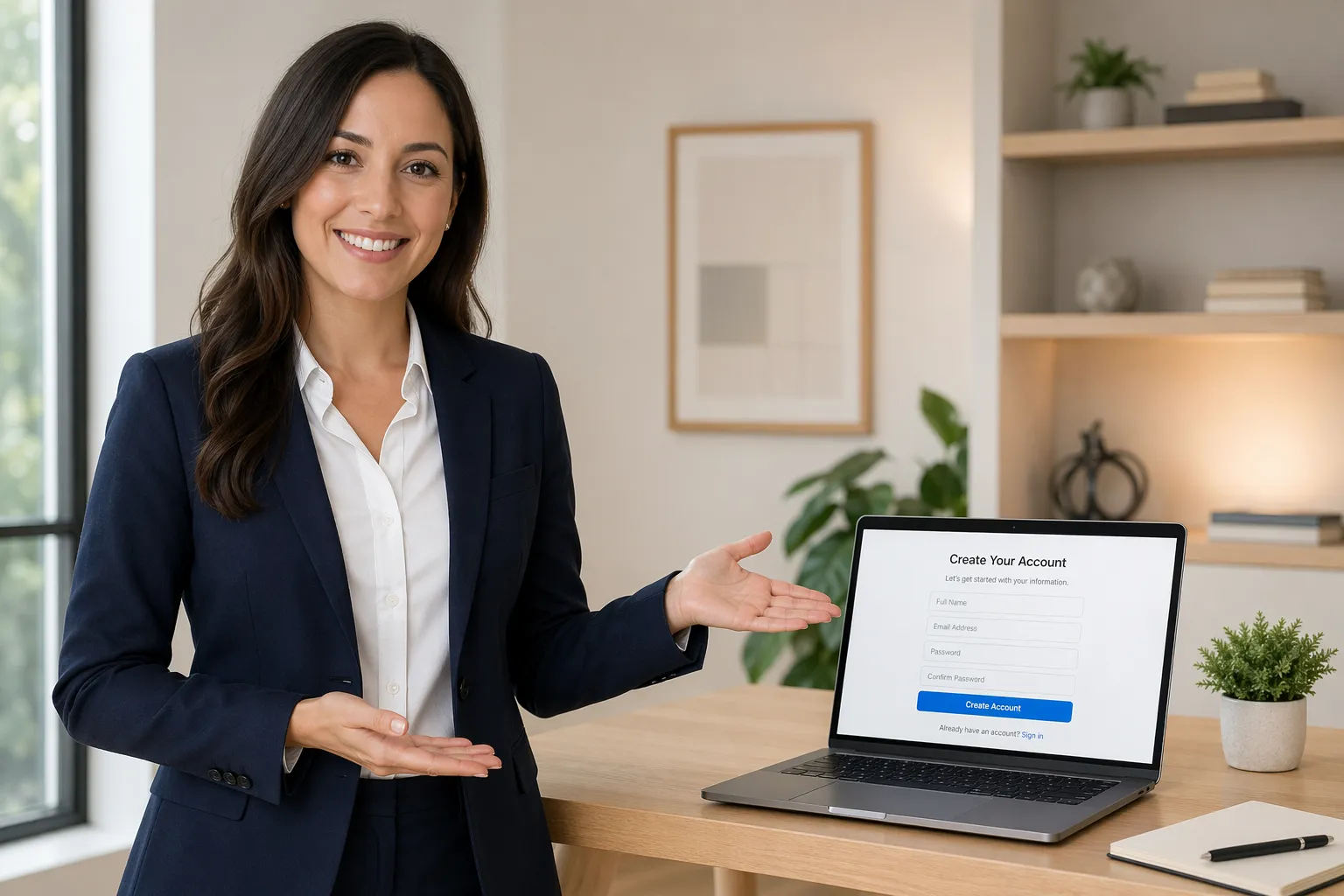 woman demonstrating login process on laptop