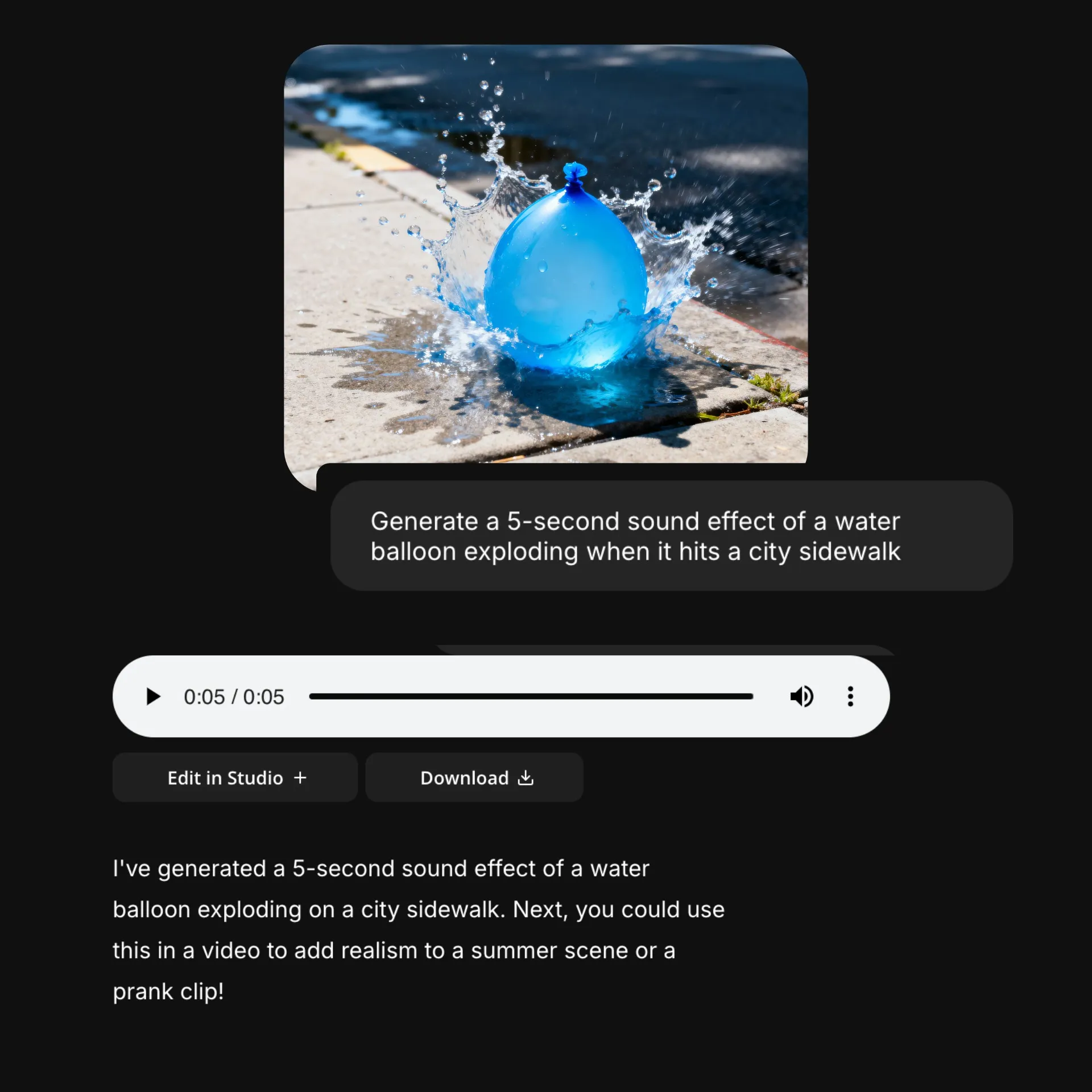 generación de efectos de sonido de ejemplo de un globo de agua explotando