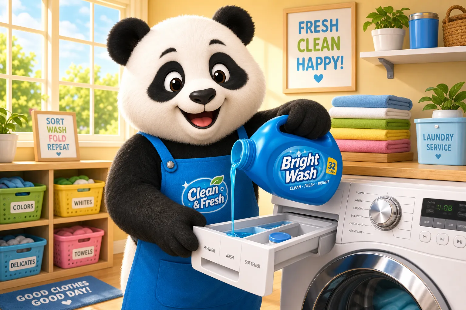 panda bear mascot for a laundry detergent ad