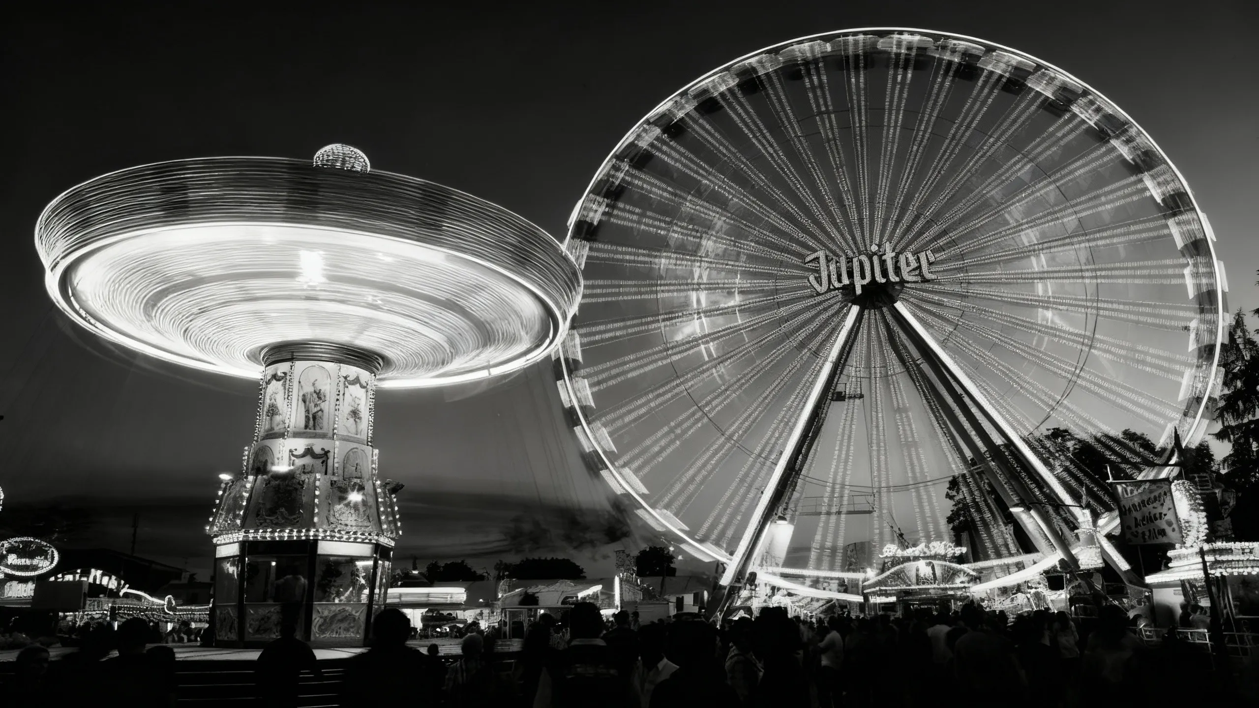 Black and white version of a theme park image
