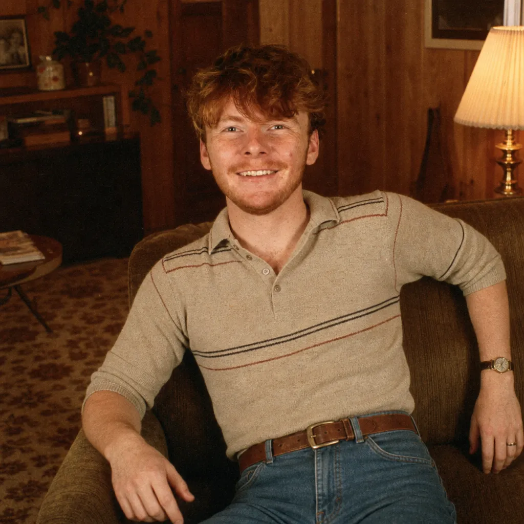 Example of a wood-paneled early 1980s portrait