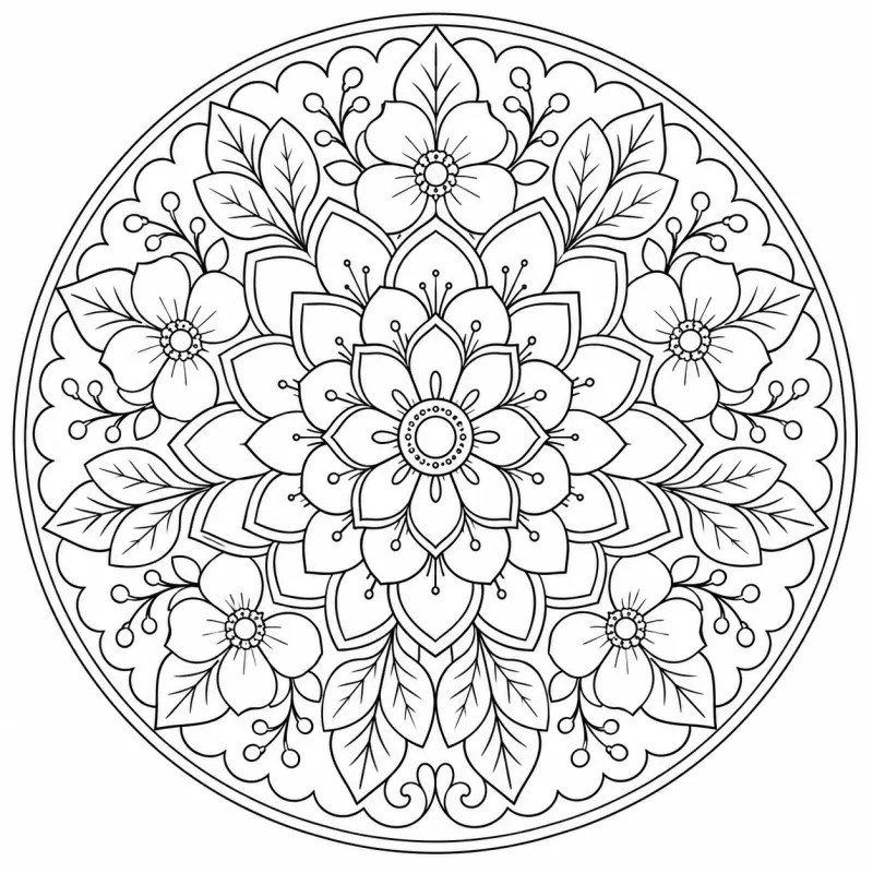 bloemige mandala kleurplaat