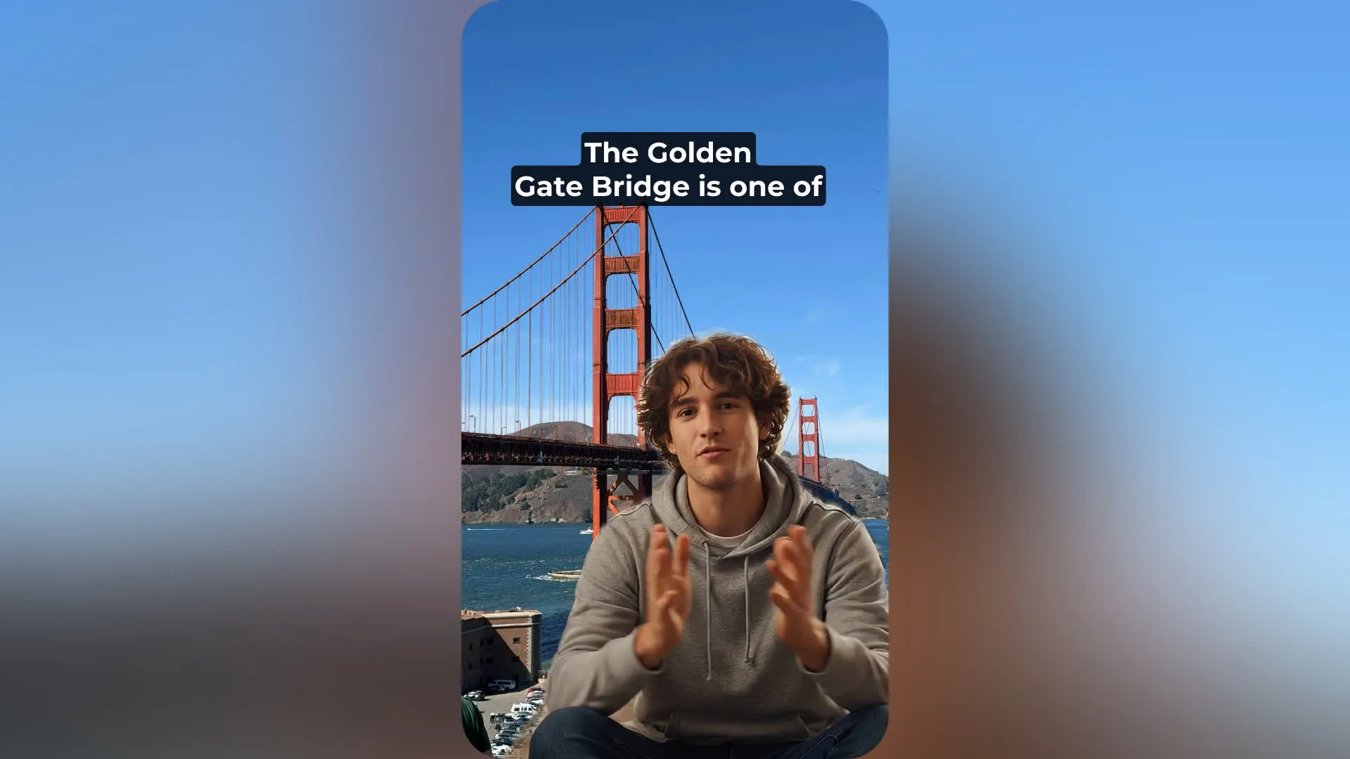 ai generated man speaking about the golden gate bridge