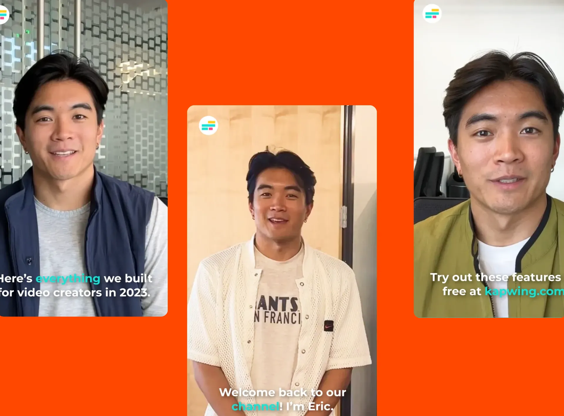 Isang screenshot ng tatlong Instagram Reels style na mga video mula sa content channels ng Kapwing