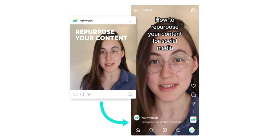使用两张并排图片将Instagram视频转换为TikTok视频的示例