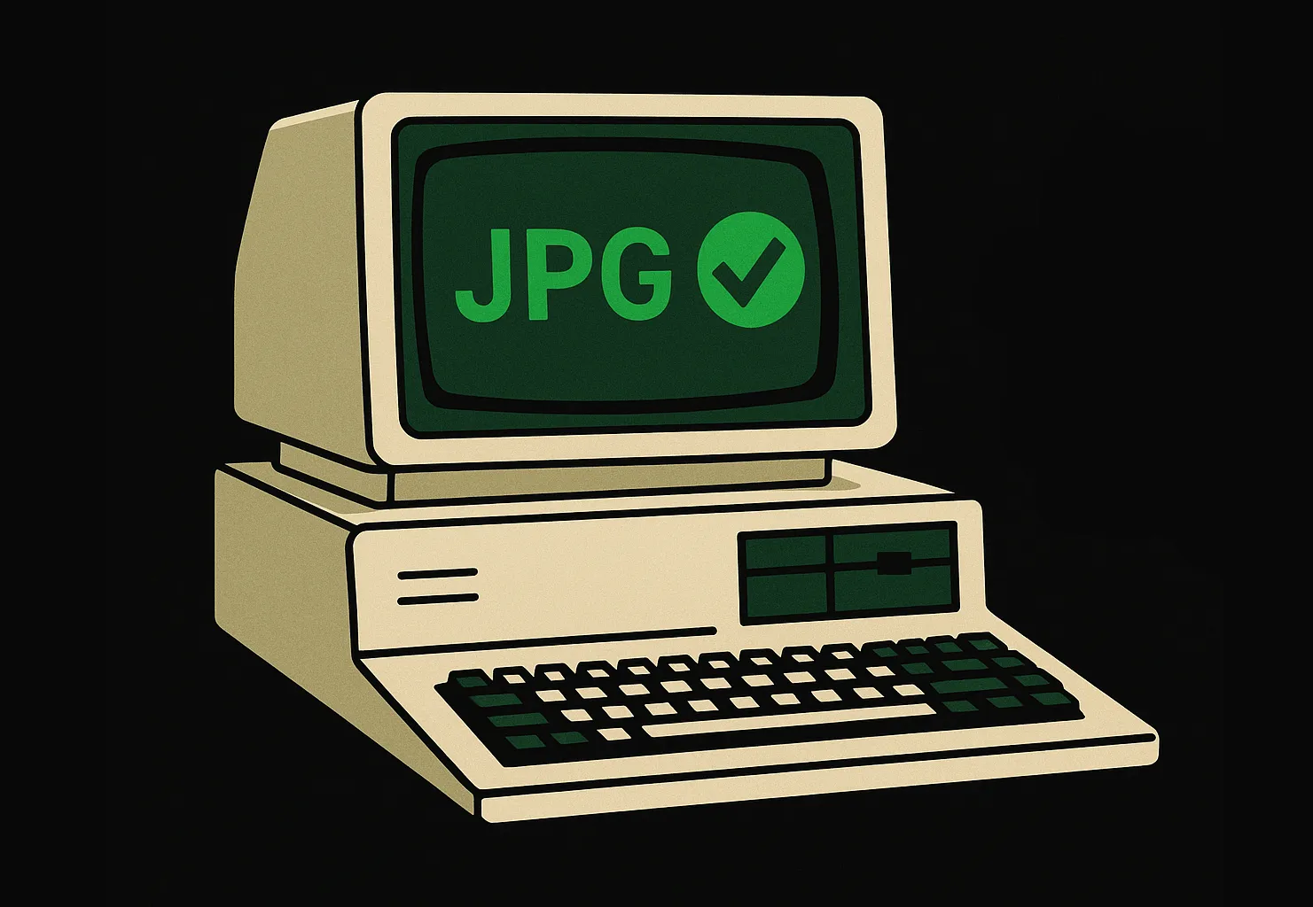 An old computer terminal showing the compatibility of JPG files for use in legacy systems.