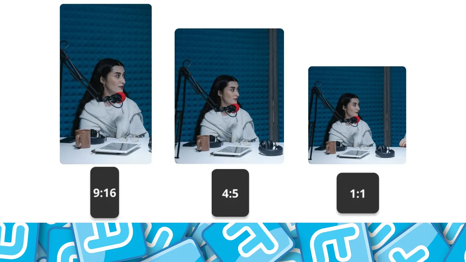 Three Twitter video ads being shown in three different aspect ratios