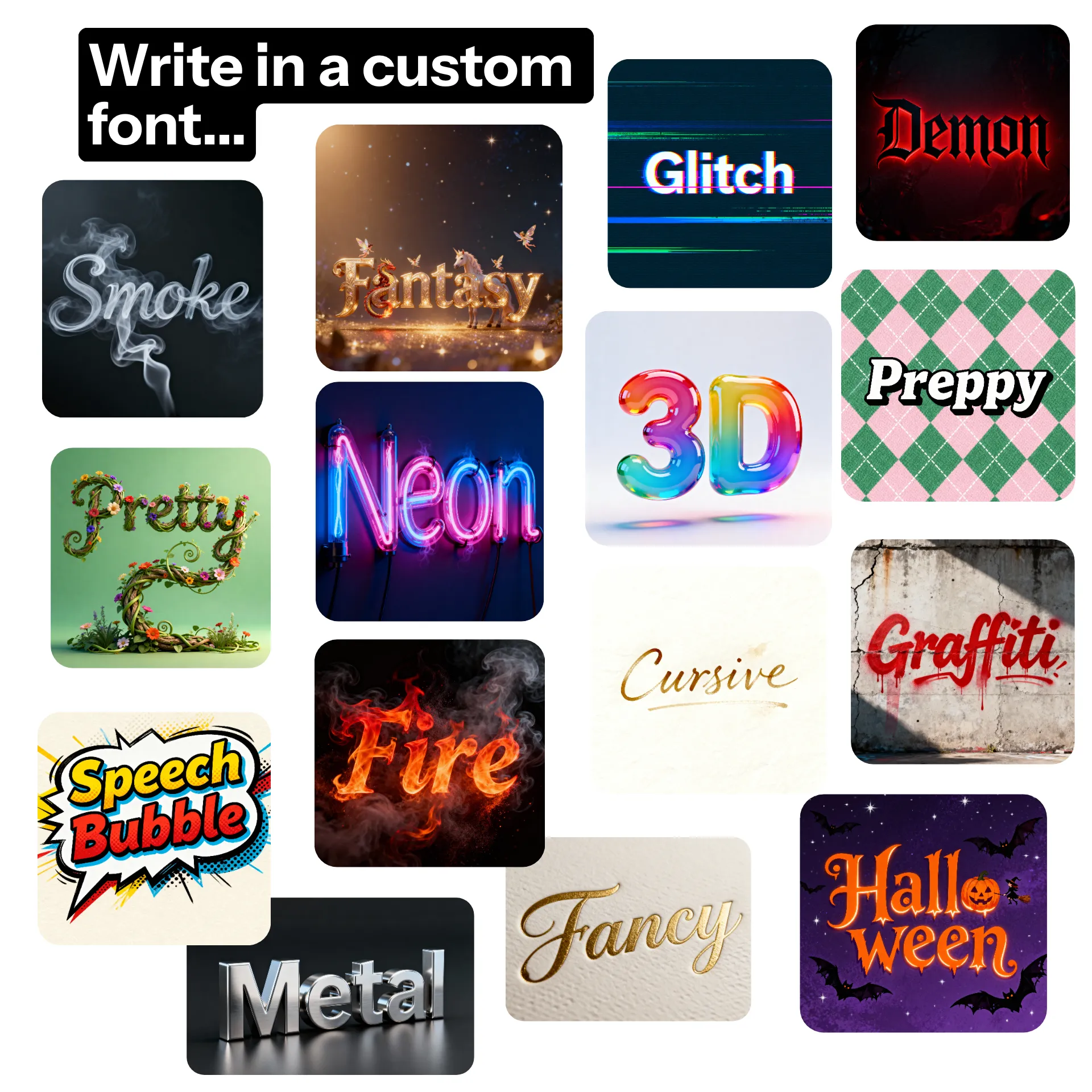 Collage of different custom font styles