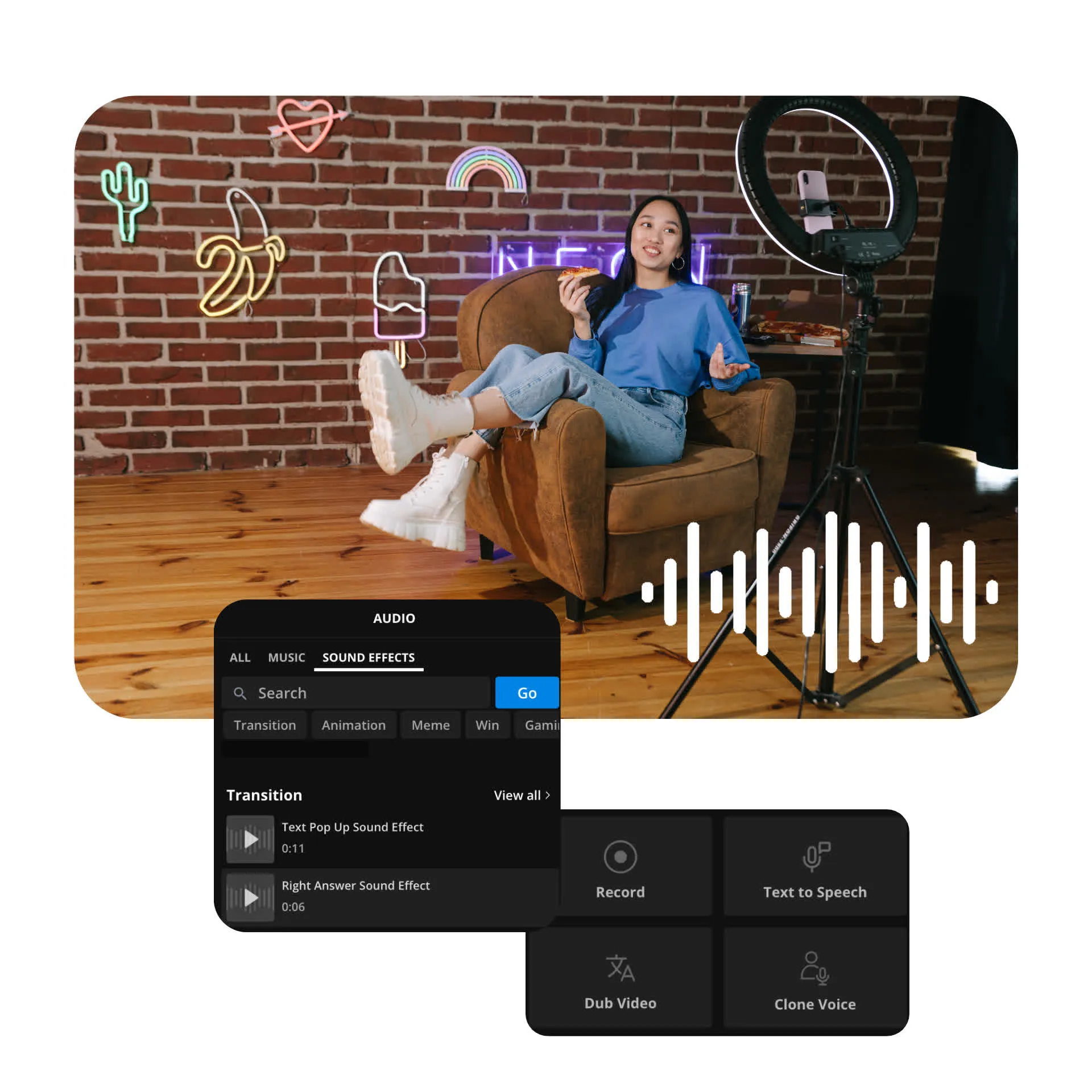 Herramientas de edición de audio de Kapwing para efectos de sonido