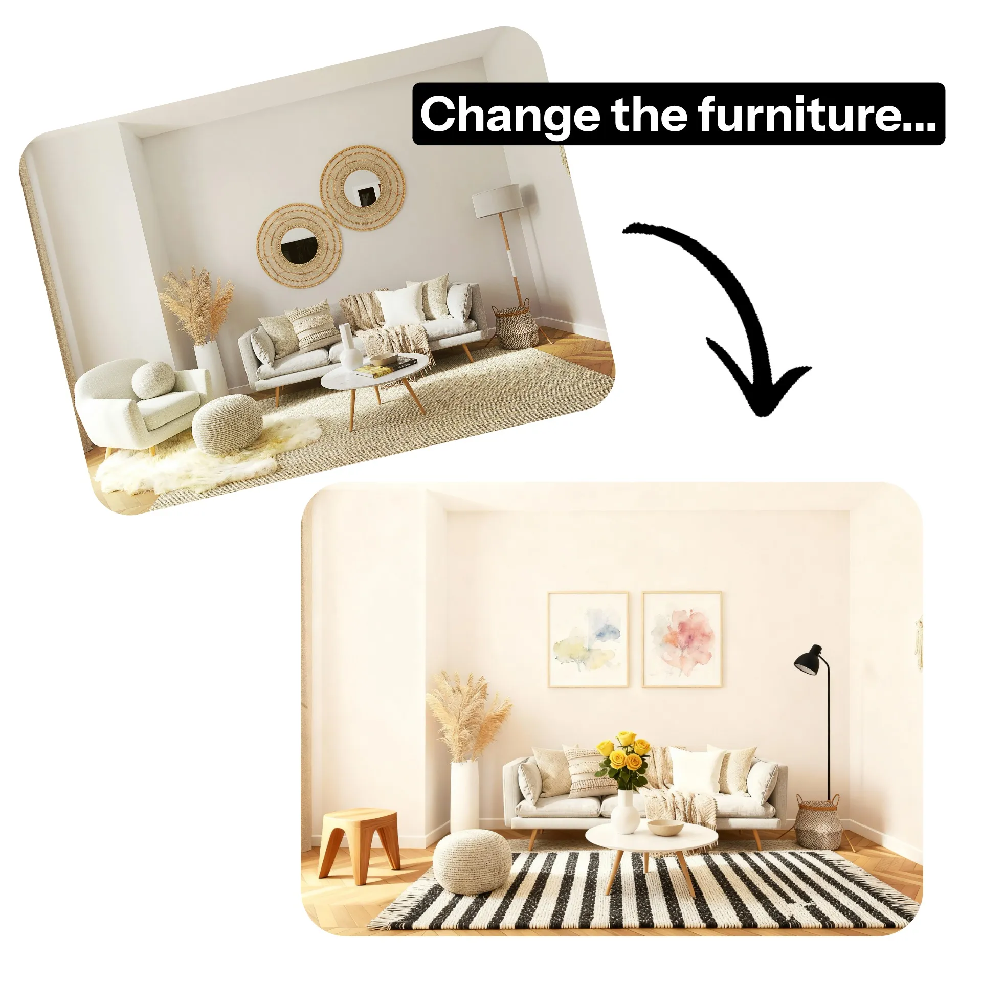 Changing furniture and decor with inpainting