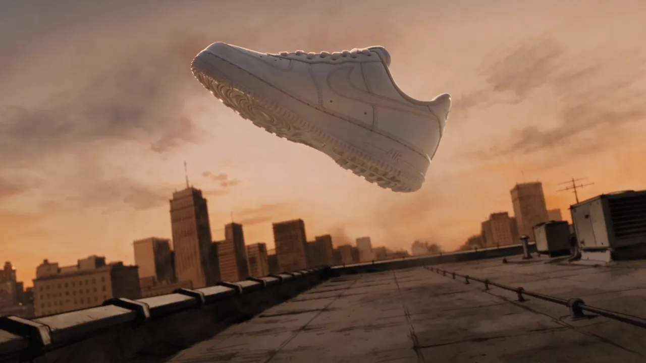 zapatilla deportiva flotando en el aire sobre un paisaje urbano.png