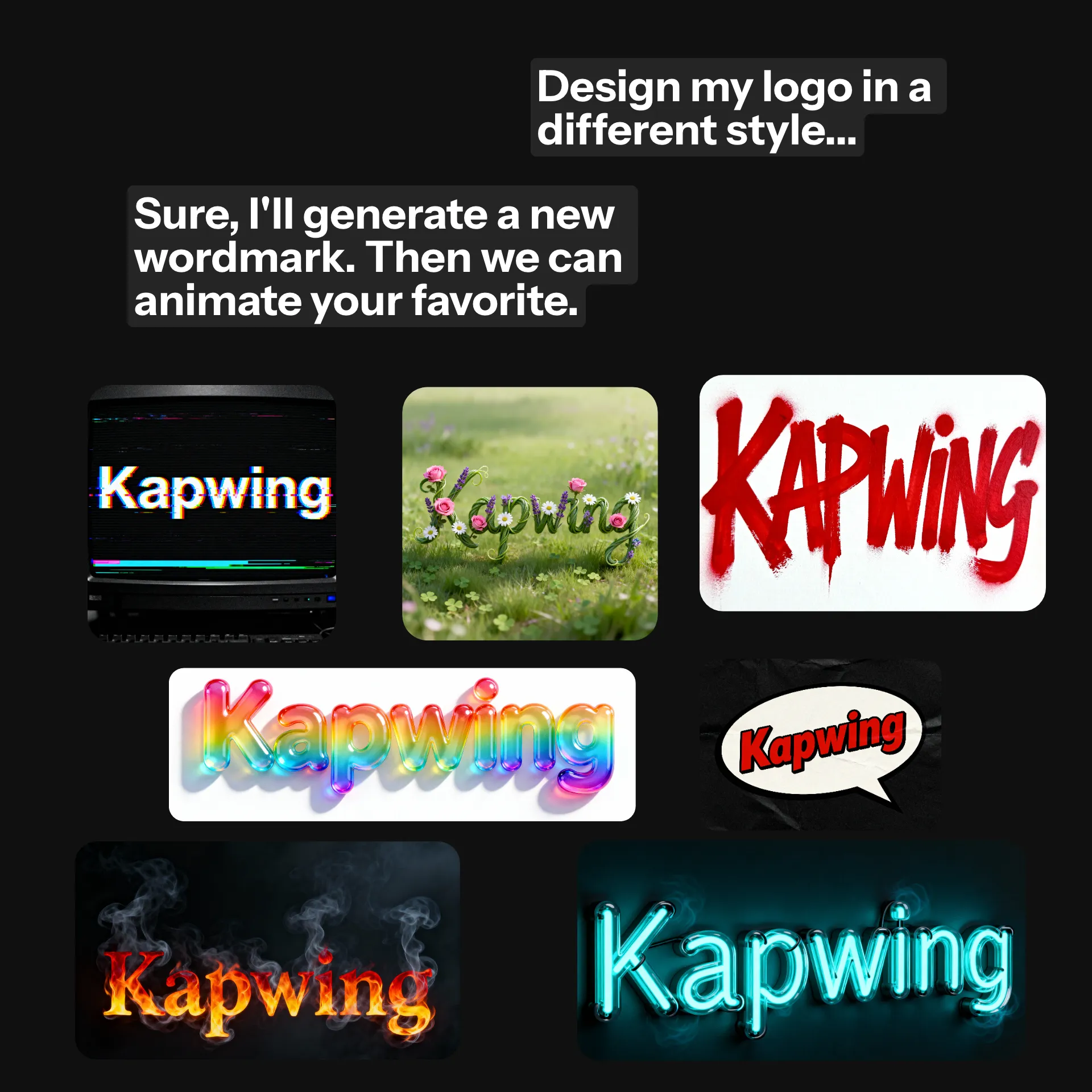 Variasi logo Kapwing dalam berbagai jenis font