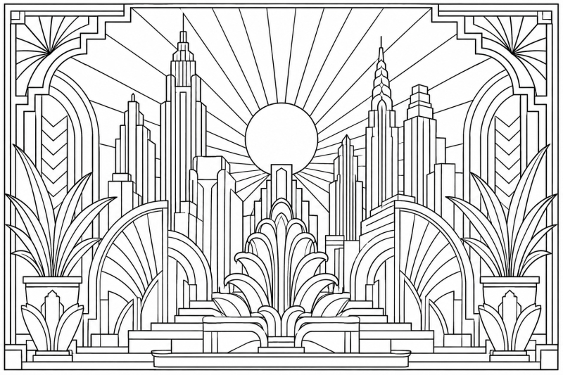 Art Deco City Coloring Page