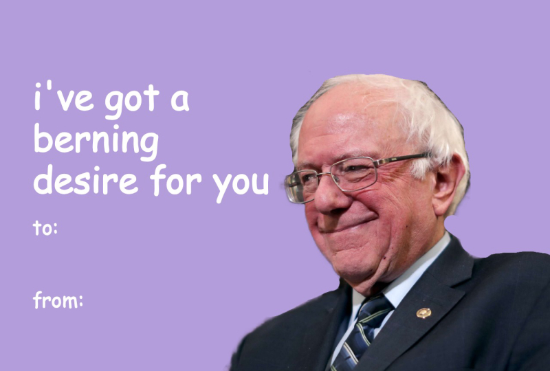 Bernie Sanders Valentine’s Day Meme Card – “I’ve Got a Berning Desire for You”