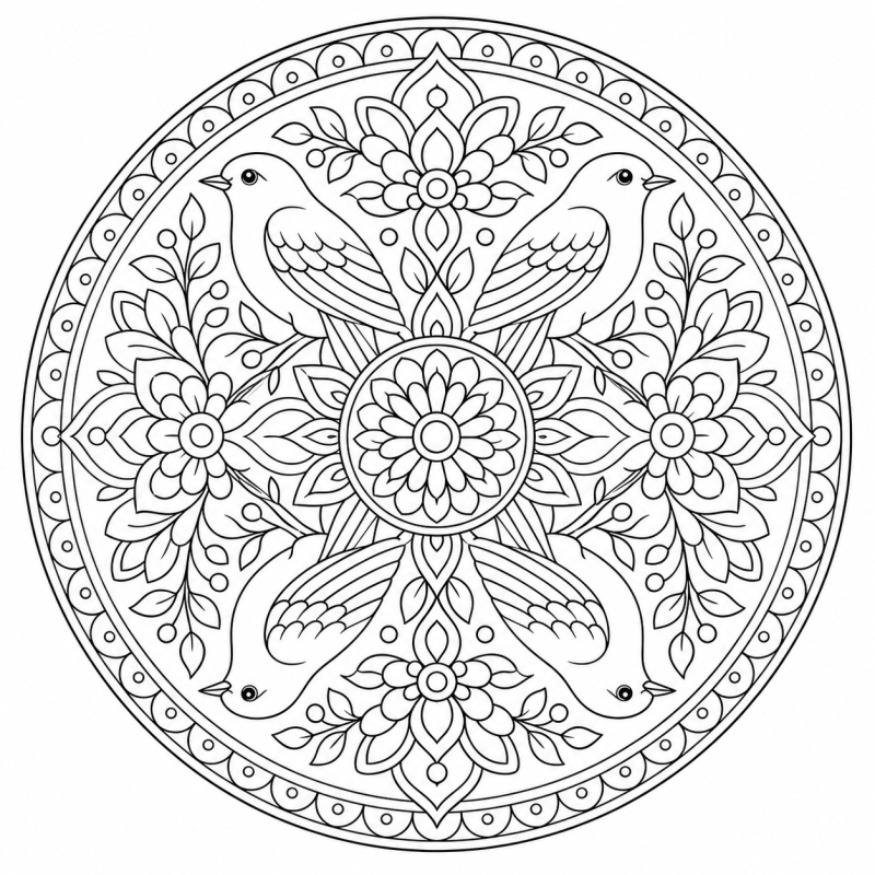 Bird Mandala Coloring Book Page