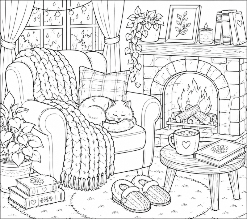 Cozy Scene Coloring Page
