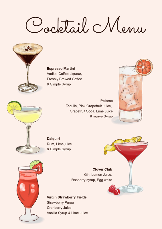Illuminated Gradient Cocktail Menu With Elegant Layout Kapwing