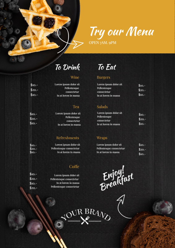 Breakfast Menu Background Black