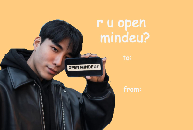 Funny Valentine’s Day Meme Card – “R U Open-Minded?” (Hongdae Guy)