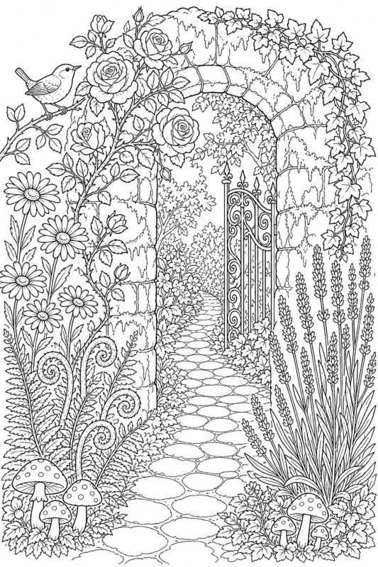 Secret Garden Adult Coloring Page Template
