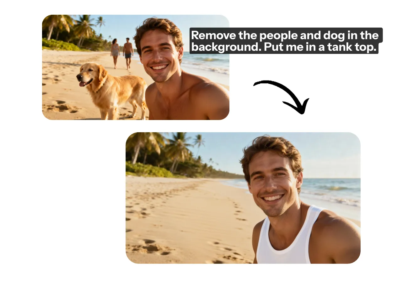 AI inpainting to remove people and dogs from beach image